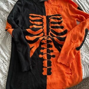 Killstar Black and Orange Skeleton Mini Dress